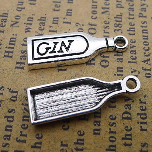 LINYONG 250pcs Gin Bottle Charms 8mm x 22mm DIY Jewelry Making Pendant Antique Silver