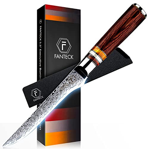 FANTECK Coltello di Damasco Coltello Disosso e Filettare Professionale 14cm Coltelli da Chef Giapponese Coltello da Sfilettatura Acciaio da 67 Strati Con Manico Ergonomico