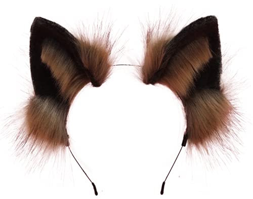 VIGVAN Handgemachte Wolf Fuchs Ohren Cosplay Kopf Zubehör Kawaii Haarband (Wolf Braun Schwarz)