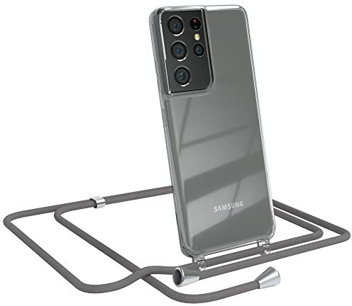 EAZY CASE Handykette kompatibel mit Samsung Galaxy S21 Ultra 5G Handyhülle mit Umhängeband, Handykordel mit Schutzhülle, Silikonhülle, Hülle, Stylische Kette mit Hülle für Smartphone, Anthrazit