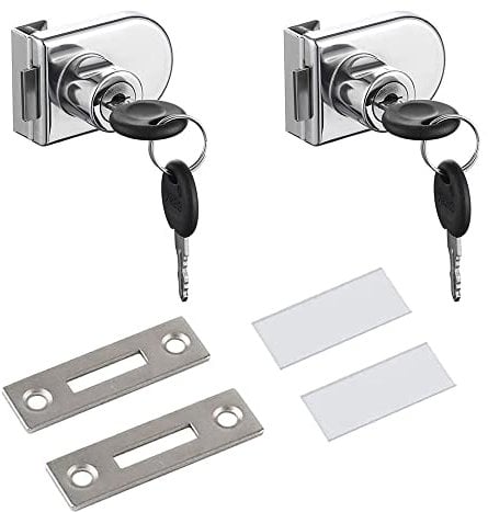 WDDP 2-Teiliges Set Schloss Für Glastüren, Möbelschloß, Edelstahl Glastürschloss, Glastürschlössern, Türschloss Verchromtes, Mit 4 Schlüsseln, Für Glastürenschränke, Vitrinen
