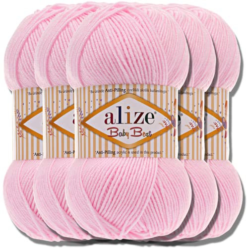 Hobby YARN Alize Baby Best Batik 5x 100g Türkische Premium Wolle Babywolle (Powder Pink | 185)