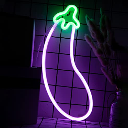 DWOOKE Neonschild, Auberginen-LED-Neonlicht, grün, lila, Wandleuchten, USB- oder batteriebetrieben, Neon-Lichtschild, Wanddekoration, Neonlichter für Schlafzimmer, Küche, Wohnzimmer, Bar, Weihnachten