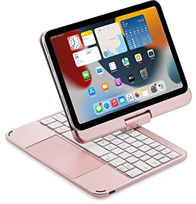 SOUYOYIHI Magnetic iPad Mini 6th Generation Case with Keyboard Touchpad 7 Colors Backlit Keyboard 360 Rotatable Slim Folio iPad Mini 6 Keyboard Cover (RoseGold)