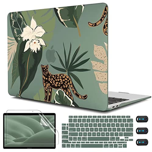 CISSOOK Kompatibel mit MacBook Air 13 Zoll Hülle 2021 2020 2019 2018 Release Modell M1 A2337 A2179 A1932, Mitternachtsgrün Hard Case Leopard Cover für MacBook Air 13 Zoll mit Touch ID,Panther Leopard