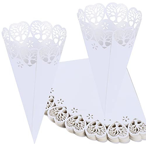 50 PCS Reiskegel Baum des Lebens + doppelseitiges Aufkleber, einfach zu montieren und gutes Material, Kegel für Konfetti, Reis oder Konfetti, für Gastgeschenke zur Hochzeit, Taufe, Kommunion, Geburt
