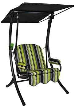 Angerer Freizeitmöbel GmbH Hollywoodschaukel 1-Sitzer Primero - Gartenschaukel Made in Germany - Schaukel zum Sitzen und Entspannen - einfache Montage (Grün-Schwarz gestreift)