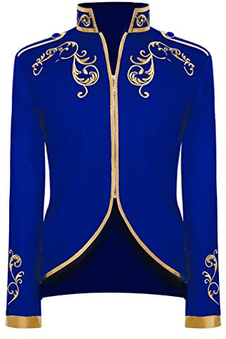 FYMNSI Herren Prinz Kost?m Blazer Gothic Steampunk Frack Mantel M?nner Smoking Festlich Anzug Mittelalter Viktorianischen Retro Jacke Uniform Karneval Fasching Halloween Party Cosplay K?nigsblau M