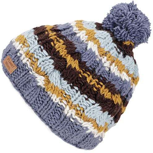 GURU SHOP Beanie Mütze, Bommelmütze aus Nepal, Wintermütze - Taubenblau, Herren/Damen, Wolle