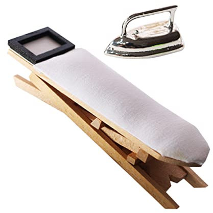 Kisangel 1 Set Sewing Creative Model Miniature Ironing Table Miniature Clothes Iron Toy for Kids Iron for Kids Micro-scene Adornment Mini House Ironing Table Wooden The Iron Furniture Child