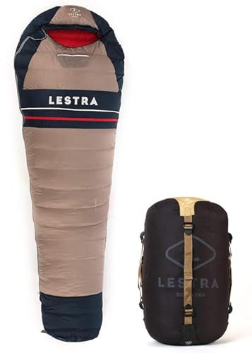 Lestra Outdoor Erbe der Schlafsack der großen Abenteurer – leicht & leistungsstark – rechter Verschluss – T° Limit Komfort 02 °C – Erwachsene – 220 x 80 cm – 760 g, beige, 220x80