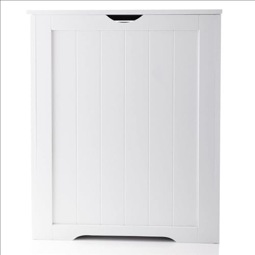 HYGRAD BUILT TO SURVIVE Large Wooden Shaker Style Laundry Toys Clothes Bin Basket Hamper Storage White Box Wooden Bathroom Linen Clothes Box Wooden Bathroom Storage Basket Cabinet (White)