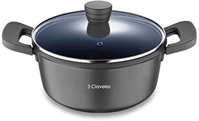 Cacerola con Tapa de 28 cm - Aluminio Fundido Antiadherente - Tapa de Cristal - Apto para Todo Tipo de Fuegos - Mango de Baquelita