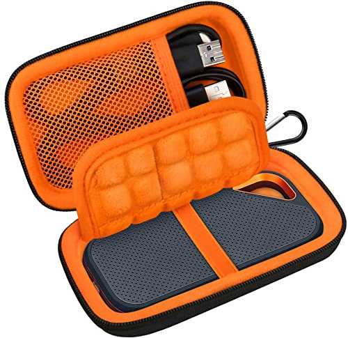 Lacdo Étui Disque Dur Externe Housse de Protection pour SanDisk Extreme Pro/SanDisk Extreme Portable SSD Externes SDSSDE81 SDSSDE80 500GO 1TO 2TO 4TO USB-C EVA Pochette Case, Noir+Orange