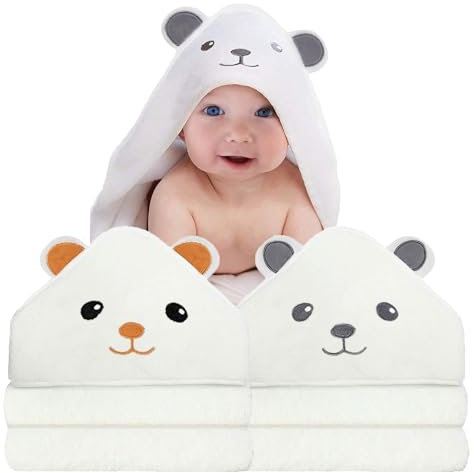 ROXANEPIG 2Pz Asciugamano con Cappuccio Asciugamano da Bagno in Bambù Organico per Bambini, Accappatoio Neonato,Asciugamano Morbido e Super Assorbente per Neonati e Bambini 0-3 Anni (B)
