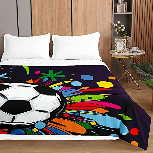 Chickwin Tagesdecke Bettüberwurf, Fußball Drucken Tagesdecken mit Prägemuster Gesteppt Steppdecke Überwurf Wohndecke aus Mikrofaser (150x200cm,Graffiti)