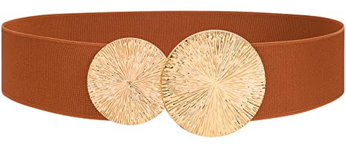 SUOSDEY Elastischer Gürtel Damen, Taillengürtel für Kleid Pulloverjacke Breiter Gürtel Mit Goldener Schnalle,Braun