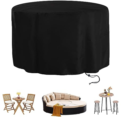 Gartenmöbel Abdeckung,120x95cm Schwarz Abdeckplane für Gartenmöbel Rund,420D Oxford Gewebe Schutzhülle Rund Gartentisch Abdeckung,Schneeschutz Wasserdicht Anti-UV,für Gartentisch Sitzgruppe Möbelsets
