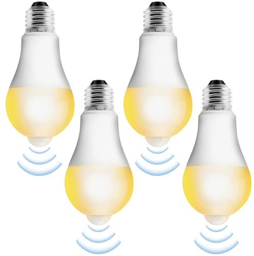 Leikurvo E27 LED Glühbirne Mit Bewegungsmelder: 4 Stück 15W PIR Sensor, Automatische EIN/Aus Funktion, Für Innenräume (Warmweiß 3000K)