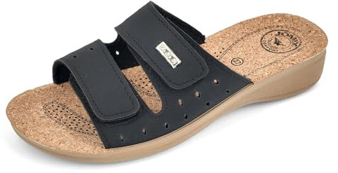 JOMIX Ciabatte Donna Estive Anatomiche a Fascia con Strappo Pantofole Zeppa Sughero Comode da Casa Mare Spiaggia Piscina TD2017-1 Nero, 39