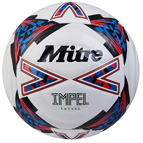 Mitre Impel Futsal Fußball | Indoor-Fußball | sprunggedämpft, Weiß/Schwarz/Leibchenrot, 4