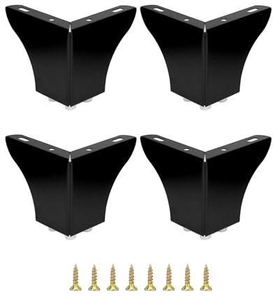 QWORK® Lot de 4 Pieds de Meubles avec Patins Antidérapants - Acier Robuste - 10cm Noir - Charge Max de 400kg