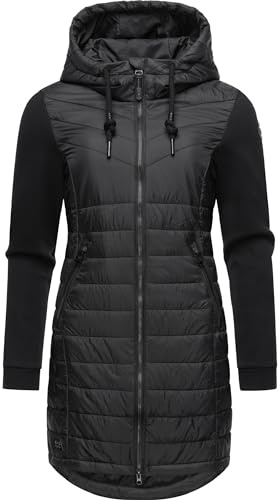 Ragwear Damen Übergangsmantel Lange leichte Steppjacke mit Kapuze und weichen Ärmeln Lucinda Long XS-6XL