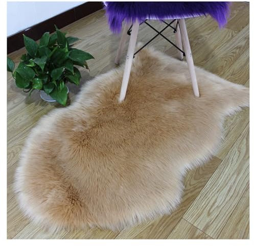 Hrlace Lammfell Schaffell Teppich Kunstfell Teppich Lammfellimitat Teppich Longhair Weiche Flauschig Stuhlauflage Nachahmung Wolle Bettvorleger Sofa Matte für Stuhl Sofa Schlafzimmer Brown 45x65cm
