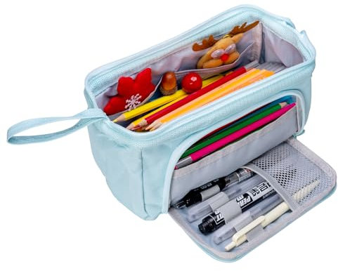 Kiperline Federmäppchen, großes Fassungsvermögen, Faltbar Schulmäppchen Federtasche Farbe Bleistift Tasche, Für Kinder Studenten Erwachsene Federtasche,Blau