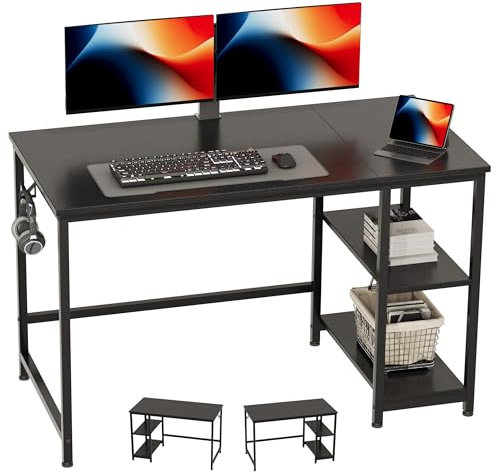 JOISCOPE Computertisch,Schreibtisch mit 2 Ablagen,Computer- und Bürotisch für Studenten und Berufstätige,Tisch aus Holz für Schlafzimmer,Heim und Büro,Schreibtisch Schwarz,120 x 60 x 75 cm