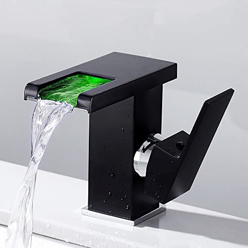 Grifo infrarrojo con sensor de agua caliente y fría, grifo LED para baño, grifo de lavabo sin contacto, grifo de lavabo de latón para cocina, baño (negro)