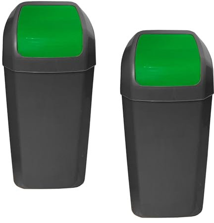 Set de 2 Cubos - Papeleras con tapa basculante de 15L/u color verde