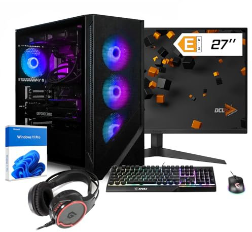 dcl24 Gaming PC Set komplett AMD Ryzen 7 7800X3D, RTX4070 Super 12GB - 1000GB SSD, 32GB DDR5, Gamer PC mit 8x5.0 GHz, WLAN, 27 Monitor, Maus, Tastatur, Headset, Windows 11 Pro [19767]