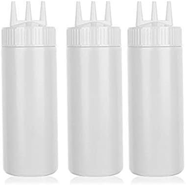WUZIA 3pcs Seasoning Squeeze Bottles,3 Hole Ketchup Mustard Dressing Squeeze Squirt Bottles,Salad Sauce Condiment Cream Squeeze Bottles for Kitchen Restaurant Bakery(24oz,White)