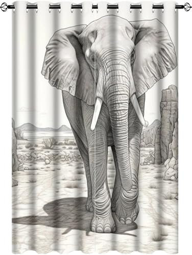 DEBAOKA Verdunkelungsvorhänge mit Ösen, Motiv: Comic-Elefant, abstrakte Natur, Tiere, Bergszene, wärmeisoliert, Raumverdunkelungsvorhänge für Schlafzimmer und Wohnzimmer (106,7 x 114,3 cm)