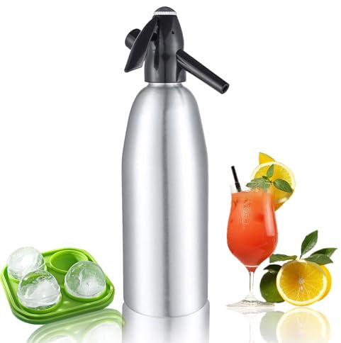 Soda Siphon,1L Soda Maker Sparkling Water Maker, Portable Soda Maker for Home & Outdoor,Aluminium Carbonated Water Machine for Cocktails DIY Sparkling Drinks,Use 8 gram CO2 Cartridges (Not Included)