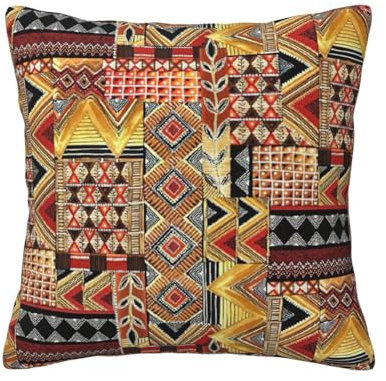 BREAUX Kissenbezug aus afrikanischem Textil, Patchwork-Druck, mehrfarbig, dekorativer Kissenbezug für Sofakissen