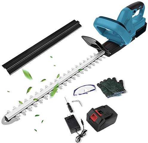 Tagliasiepi a batteria, batteria da 21 V, lunghezza di taglio 22 pollici, distanza tra i denti 15 mm, impugnatura girevole, batteria per il collezionista di materiale da taglio (1 batteria)