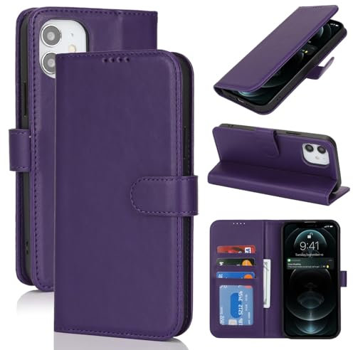 Zouzt Case for iPhone 12/12 Pro (6.1 Inch), Premium PU Leather Wallet Case with Credit Card Holder Slot Flip Folio Kickstand Shockproof Protective Phone Cover (Dark Purple)