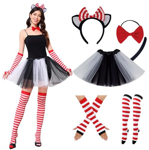TALWIOR Déguisement Minnie Femme, Déguisement Carnaval Femme, 4 Pièces Costume Carnaval Femme, Deguisement Femme Adultec Bandeau et Tutu Jupe, pour Carnaval Cosplay Mascarade