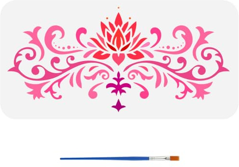 FINGERINSPIRE Schablone Für Lotusblumenränder Mit Pinsel 15x30cm Lotusblumen Vorlage Kunststoff PET Blumenranken Malschablone Pflanzenränder Vorlage Pflanzenmotiv Schablone Für Heimwerkerarbeiten