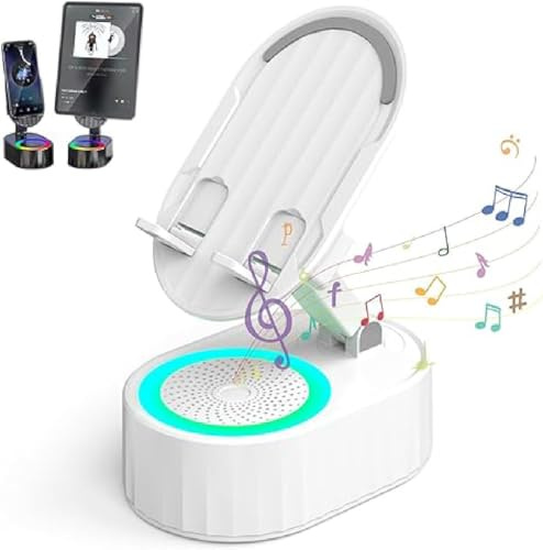 Handyständer mit Induktionslautsprecher/Powerbank/Atmosphärenlicht, Bluetooth Lautsprecher mit Handyständer, Drahtloser Induktions-Audio-Bluetooth-Lautsprecher mit Verstellbarer Handyhalter (Weiß)