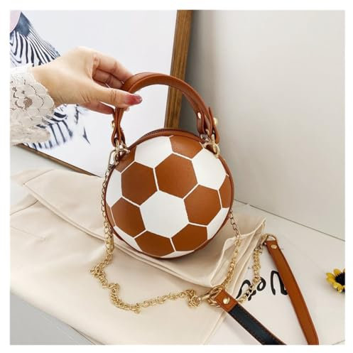 GreatRise Neuheit Umhängetasche Basketball- Form Handtasche Fußball-Kettentasche PU Leder Crossbody Tasche Personality Kugel Geldbeutel Geldbörse mit Graffiti-Buchstabe für Frauen Braun Fußball