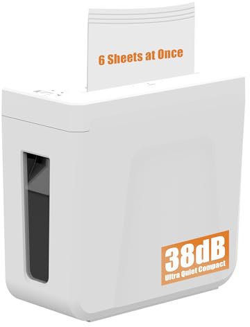 38 dB ultra-leiser Aktenvernichter für den Heimgebrauch, 6 Blatt Kreuzschnitt-Aktenvernichter, robust, kompakt mit 10 l ausziehbarem Mülleimer, unterstützt den täglichen Gebrauch, zerkleinern Sie