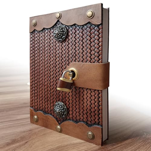 Trend Tick Abschließbares Tagebuch mit Vorhängeschloss, antikes Türdesign, handgefertigtes Leder-Tagebuch mit Schloss, Geschenk für Männer und Frauen, liniertes Papier-Tagebuch mit Schloss, 384