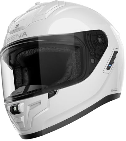 Sena Phantom Integralhelm mit integrierter Kommunikation, LED-Beleuchtung und 2. Generation Sound by Harman Kardon (Weiß glänzend, XL)