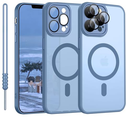 YUANDMI Cover Magnetica per iPhone 12 Pro Max Compatibile con MagSafe, Custodia Per iPhone 12 Pro Max Traslucida Opaca Case Ultra-Sottile Silicone Anti-Scivolo Resistente ai Graffi, Cielo Blu