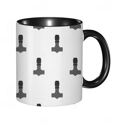 reyawdf 330ml Original Printed Ceramic Mug, Mjolnir Digital Style Viking Thor Hammer Forms Mystic Norse Cultural,Durable Dishwasher-Safe Coffee Cup Unique Gift for Coffee & Tea Lovers Friends & Family