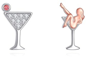 VONALA Martini 925 Sterling Silber Ohrringe Asymmetrische Martini Wein Glas Ohrringe Stud Cocktail Schmuck Geschenk für Frauen Geburtstag Weihnachten