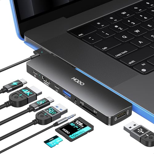HODO USB C Hub HDMI Adapter für MacBook, Mac Air Pro Zubehör 8 in 2 mit 4K 60Hz HDMI,Thunderbolt 3 Port, USB C, USB 3.0/2.0, SD und TF Kartensteckplatz für M4 M3 M2 M1 2024-2018, kompatible mit Hülle